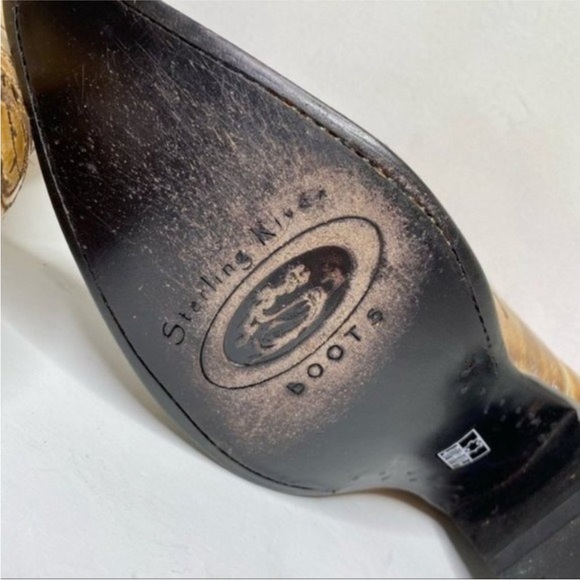 Sterling River Tan and Brown Embossed Leather Heeled Boots - Picture 10 of 13